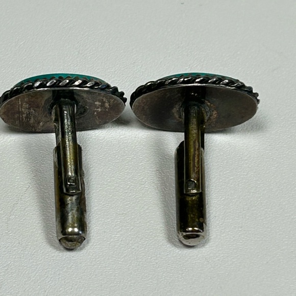 Native Sterling Silver 925 Turquoise Cufflinks VINTAGE - Picture 5 of 9